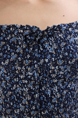 TRENDYOLMILLA Bordo Cicekli Etegi Belden Ac?lan Gipeli Mini Dokuma Elbise TWOSS25EL00400  фото 7