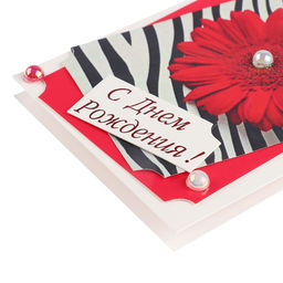 Открытка-мини "С Днём Рождения!" ручная работа, красный цветок