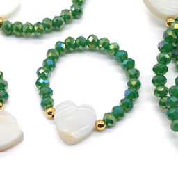 Колечко на резинке с перламутром Сердце и цирконом цвет небесно голубой - Радуга камня фото 6