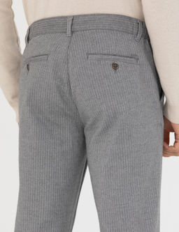 Gri Slim Fit _izgili Kanvas Pantolon