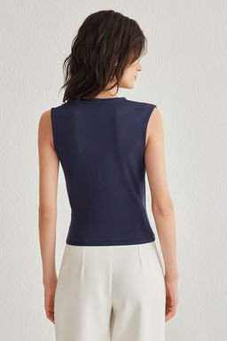 Lacivert Viskon Buzgu/Drape Detayl? Fitted/Vucuda Oturan Orme Bluz TWOSS25BZ00023 - Trendyolmilla фото 5