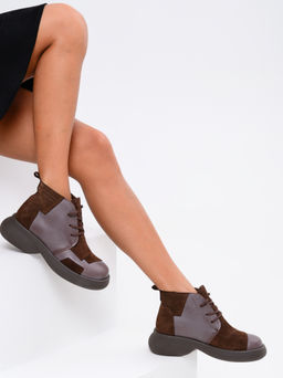 Ботинки EDART 305.927br. Вакса коричневая+корич замша/шерсть