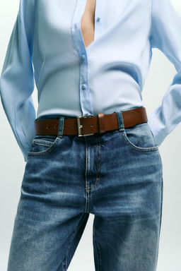 100% LEATHER BELT WITH SQUARE BUCKLE