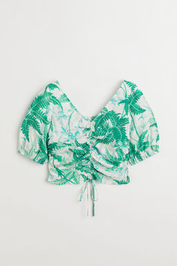 Blusa con escote de pico y cordon de ajuste