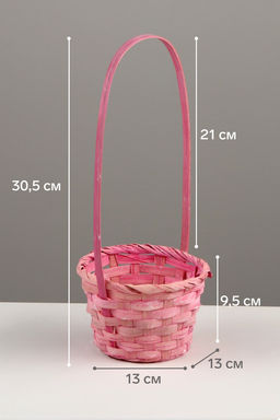 Цена за 2 шт. Корзина плетёная для хранения, 13×13×9.5 см, ручка h=21 см, бамбук, светло - розовая, Greengo