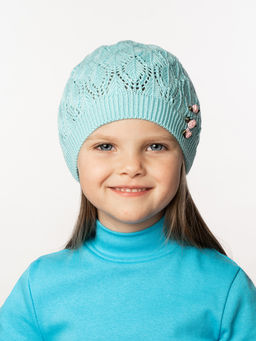 Шапка вязаная бирюза  "Коса "