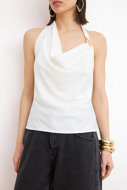 Ekru Aksesuar Detayl? Saten Dokuma Bluz TPRSS26BZ00049 - Trendyolmilla фото 3