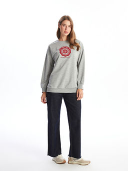 Bisiklet Yaka Bask?l? Kad?n Sweatshirt Tunik