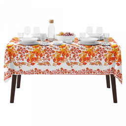 "Жар-птица" Скатерть 150х145см, длина стола до 110см, на 4 персоны, хлопок "Комфорт" 171г/м2, "Домашняя мода" (Россия)
