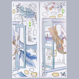 Наклейка пластик интерьерная цветная "Девочка выглядывает из окошка" 30х90 см набор 2 листа   706728