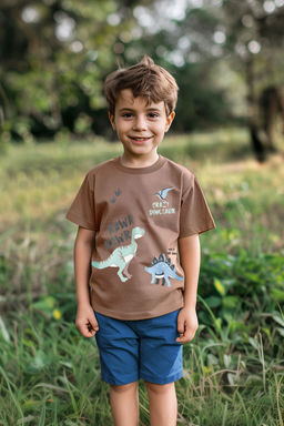 Bej Erkek Cocuk %100 Pamuk Dinozor Desenli Regular/Normal Kal?p K?sa Kol Orme T-shirt TKDSS24TS00034