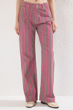 Cok Renkli Cizgili Normal Bel Wide Leg Jeans TWOSS25JE00207 - Trendyolmilla фото 3