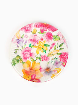 Цена за 10 шт. Тарелка одноразовая бумажная Акварельные цветы, белая, 18 см