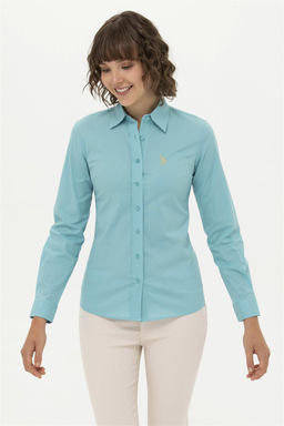 Женская мятная базовая рубашка с длинным рукавом Неожиданная скидка в корзине