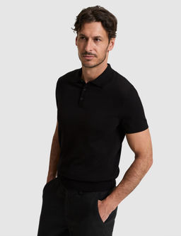 Siyah Slim Fit %100 Pamuk D__meli Polo Yaka Triko Ti__rt