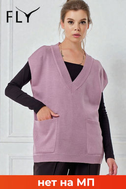 Жилет вязаный оверсайз с v-вырезом бежевый меланж