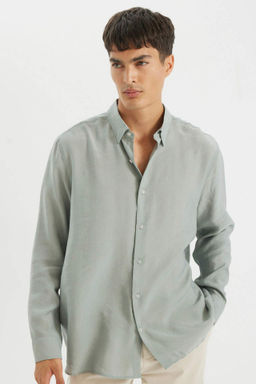 Relax Fit Polo Yaka Poplin Basic Duz Uzun Kollu Gomlek - Defacto фото 3