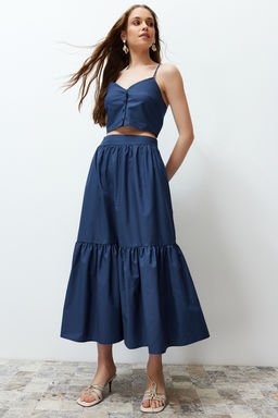 TRENDYOLMILLA Indigo Klos Pamuklu Maxi Boy Dokuma Etek TWOSS24ET00059