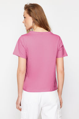 Pembe %100 Pamuk Slogan Nak?sl? Relaxed/Rahat Kal?p Orme T-Shirt TWOSS24TS00177 - Trendyolmilla фото 6