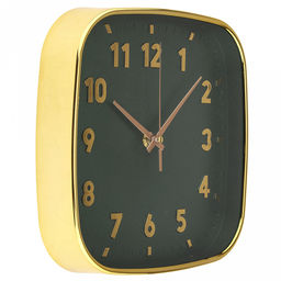 Часы настенные "Эдем" 21,3х21,3х4см, мягкий ход, циферблат зеленый; цифры арабские, золотой; корпус пластик, золотой; в коробке (Китай)