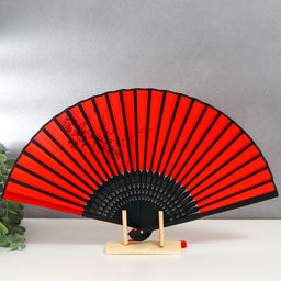 Веер складной h=23 см Веточка сакуры, красный, с кисточкой