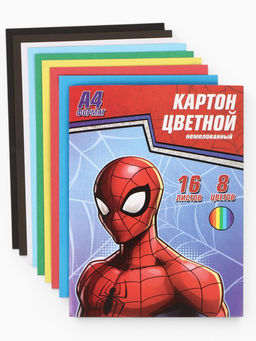 Цена за 2 шт. Картон цветной, А4, 16 листов, 8 цветов, немелованный, односторонний, в папке, 220 г/м²