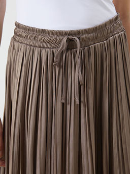 Beli Lastikli Saten Pileli Etek