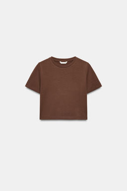 CAMISETA CROPPED MANGA CORTA / Marr?n claro