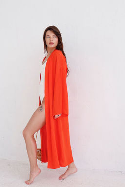 9463 Кимоно длинное красно-оранжевое - Martichelli фото 2