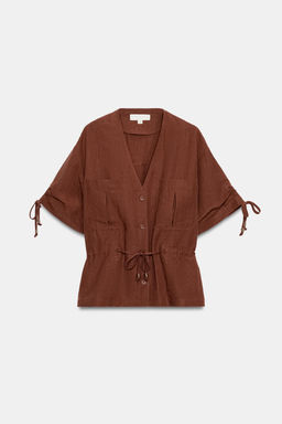 CHAQUETA SAFARI MANGA CORTA ABALORIOS / teja oscuro - Zara фото 7