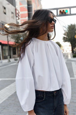 CAMISA POPEL?N GLOBO / blanco - Zara фото 2