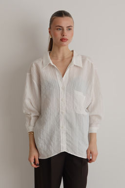 Kahverengi Cizgili Oversize/Genis Kal?p Dokulu Gomlek TWOAW26GO00083