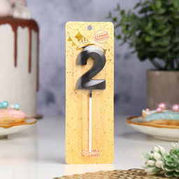 Свеча в торт на шпажке «Цифра 2», черная, 5 см