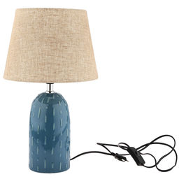 Светильник настольный "Кассандра" д25см, h41,5см, абажур текстильный д25см, h18см, цвет - бежевый, основание керамическое д11,3см, h29см, глянцевая глазурь, цвет - сине-серый (Китай)