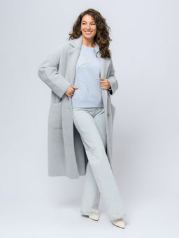 Кардиган удлиненный серого цвета с карманами и отложным воротником - 1001dress фото 2