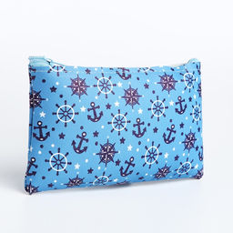 Цена за 3 шт. Косметичка-пенал на молнии, плоская, с рисунком Море, голубая