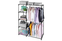 Стеллаж с вешалкой универсальный 115*50*170 см Черный с 4 полками