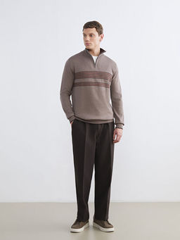 Dik Yaka ?izgili Erkek Triko Kazak