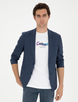 Lacivert Slim Fit Keten Kar___ml_ Spor Ceket