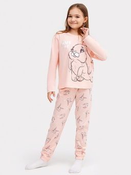 Комплект для девочек (джемпер, брюки) светло-коралловый с принтом зайки