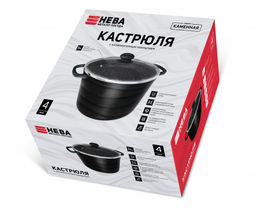 Кастрюля 5л со стекл.крышкой Каменная Черный гранит арт.186650, НЕВА