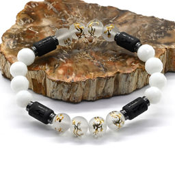 Мужской браслет с бусиной Дзи дракон и мантрой шарик 10мм, 19см Радуга камня