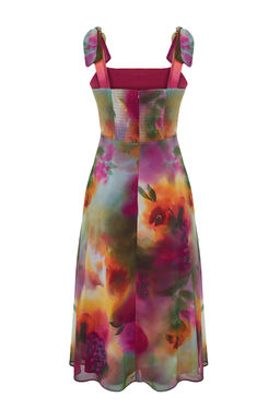 TRENDYOLMILLA Yesil Cicekli A Kesim Y?rtmacl? S?rt? Gipe Detayl? Sifon Astarl? Midi Dokuma Elbise TWOSS24EL00699 фото 19