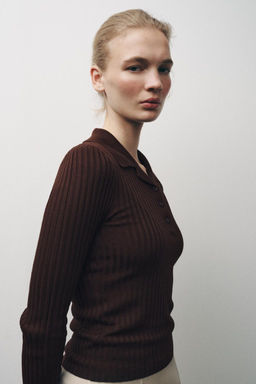 RIBBED KNIT POLO NECK JUMPER - Zara фото 13