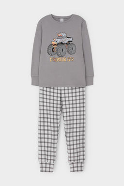 К 1541/холодный серый,клетка пижама дет