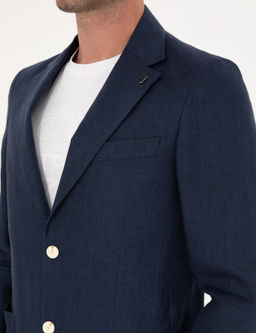 Lacivert Slim Fit %100 Keten Ceket
