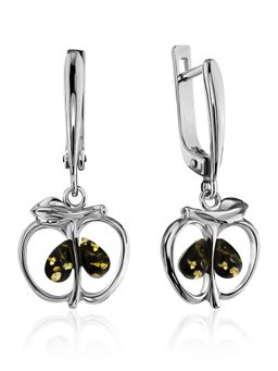 Серьги Конфитюр из янтаря зелёного цвета