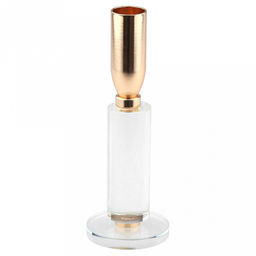 Подсвечник стеклянный "Аура" h16,4см, чаша металл д2,4см, h2см, отвинчивающаяся, основание д6см, прозрачный/золотой, в коробке (Китай)