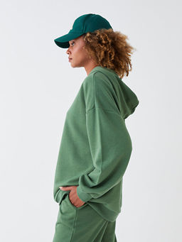 D?z Uzun Kollu Oversize Kad?n Hoodie