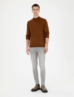 Taba Slim Fit Yar_m Bal_k__ Yaka Y_n Kar___ml_ Basic Triko Kazak - Pierre cardin фото 4
